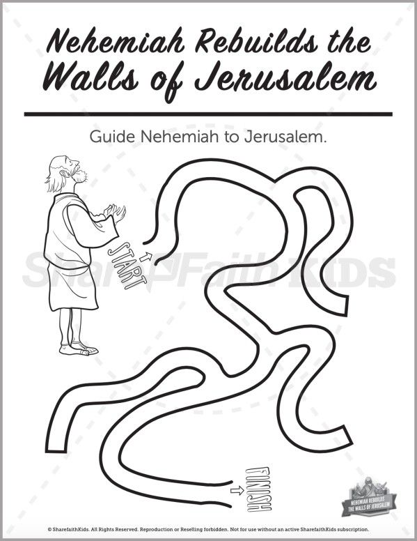 the coloring page for nehemah rebulds the walls of jesusalem