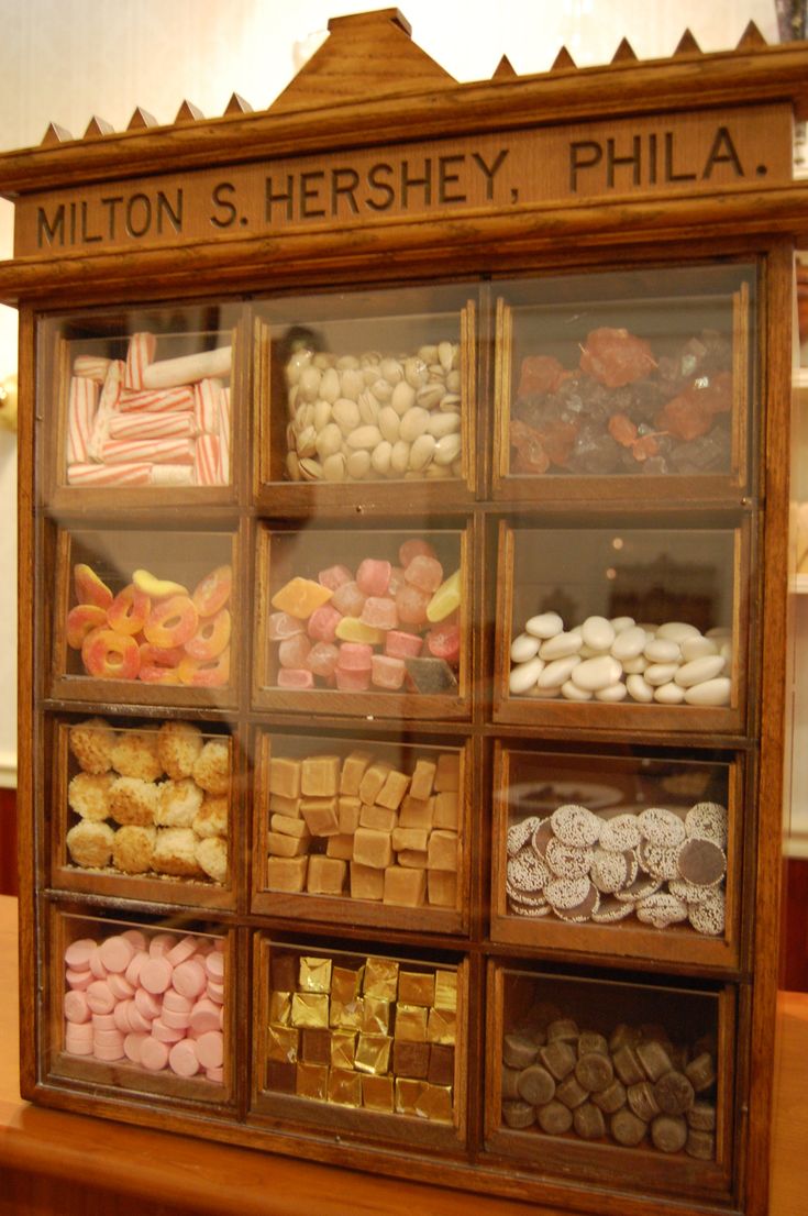 a display case filled with lots of different types of sweets