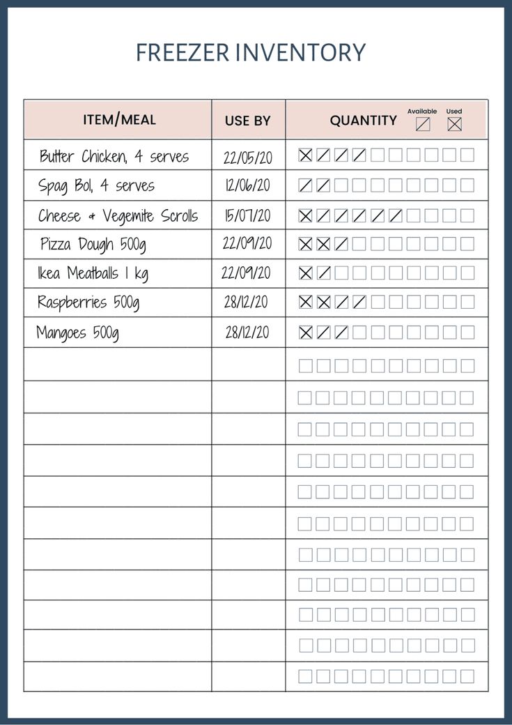 the freezer inventory sheet is shown here