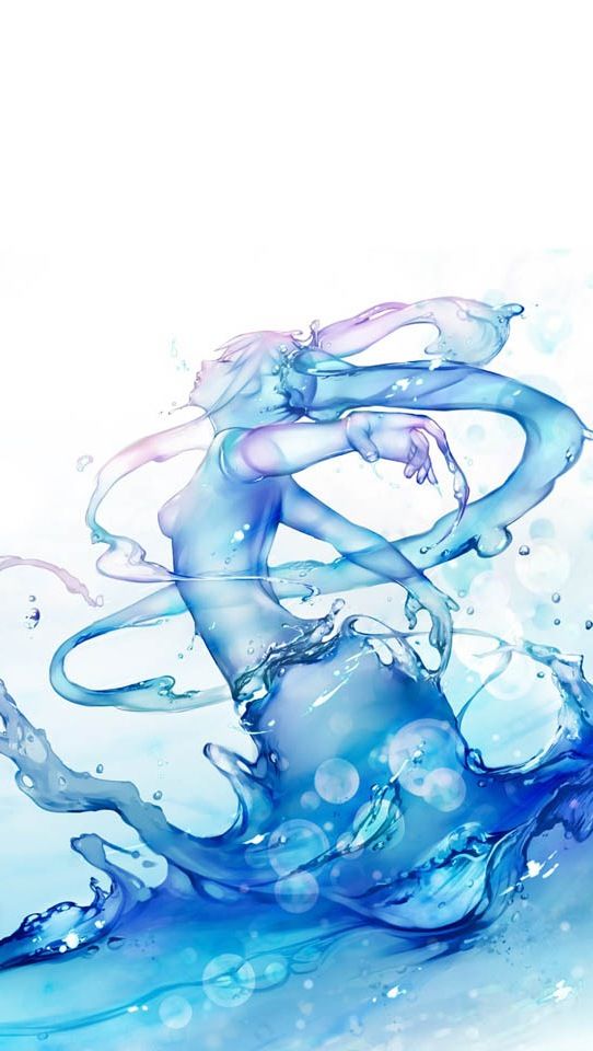 an artistic painting with blue and pink water splashing on the woman's body