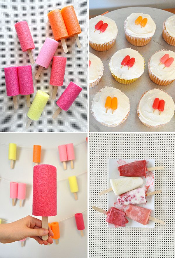 four different pictures with popsicles and marshmallows on the top one is made out of candy