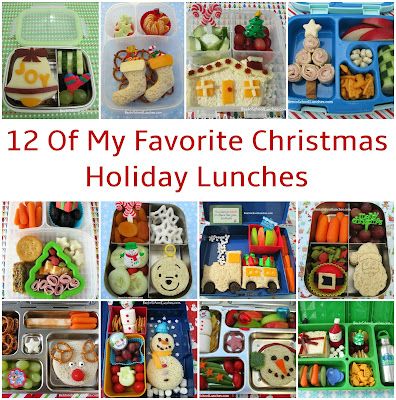 the twelve different christmas lunches are arranged in pictures with text overlay that reads, 12 of my favorite christmas holiday lunches