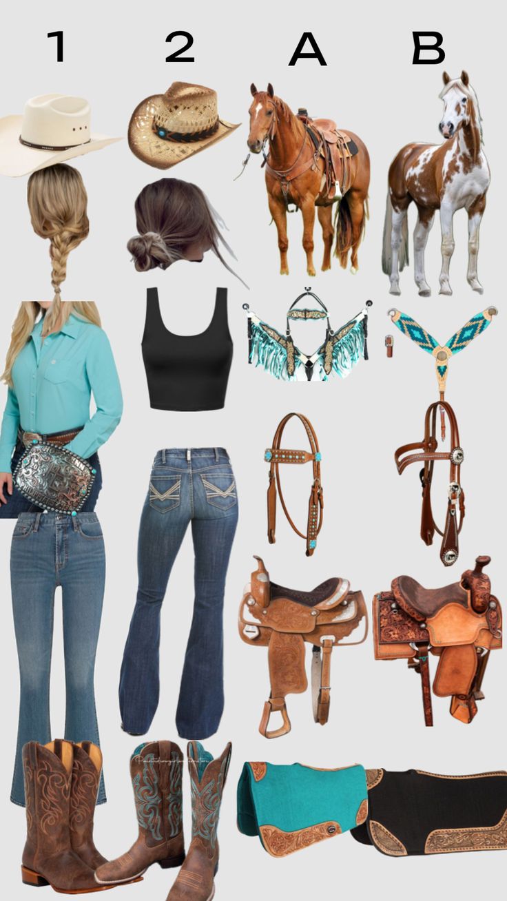 a collage of cowboy outfits and accessories