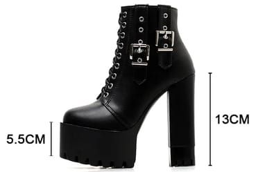 #EG0167PRODUCT DETAILS: Outsole Material: RubberToe Shape: Round ToeUpper Material: PUHeel Height: 13cmPlatform Height: 5.5cm Egirl Shoes, Gothic Harajuku Fashion, Lace Up Platform Boots, Egirl Fashion, Egirl Clothes, Pu Boots, Winter Heels, Gothic Accessories, Pu Heels