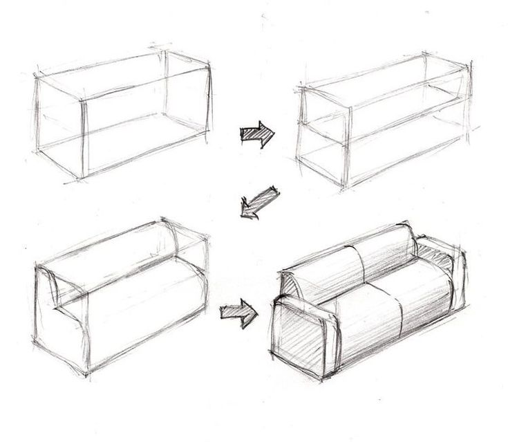 the drawing shows how to draw a couch