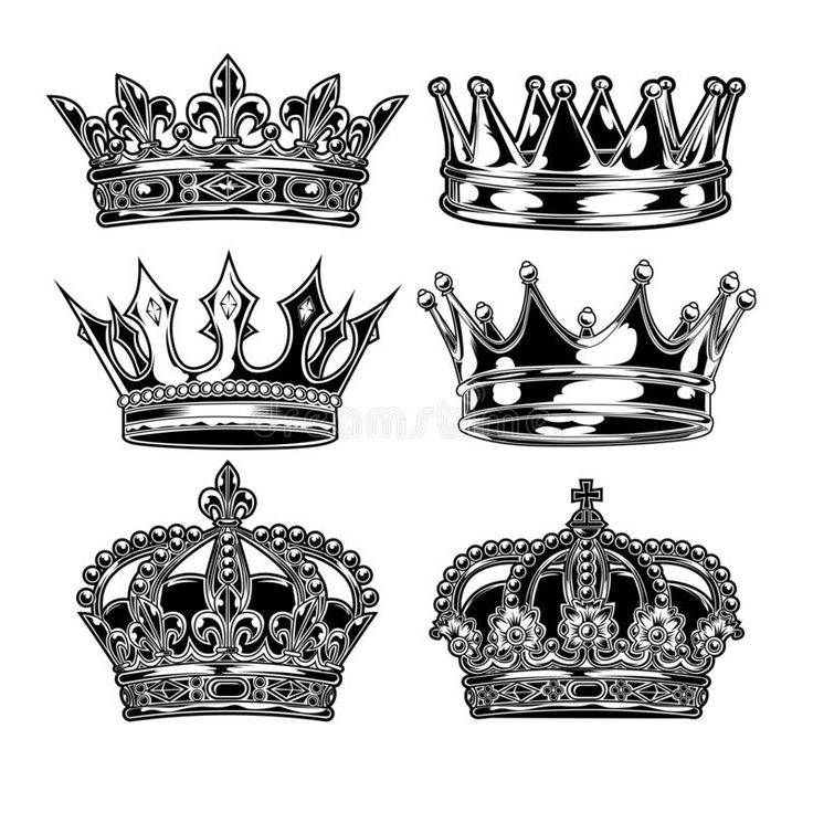 four different crowns in black and white