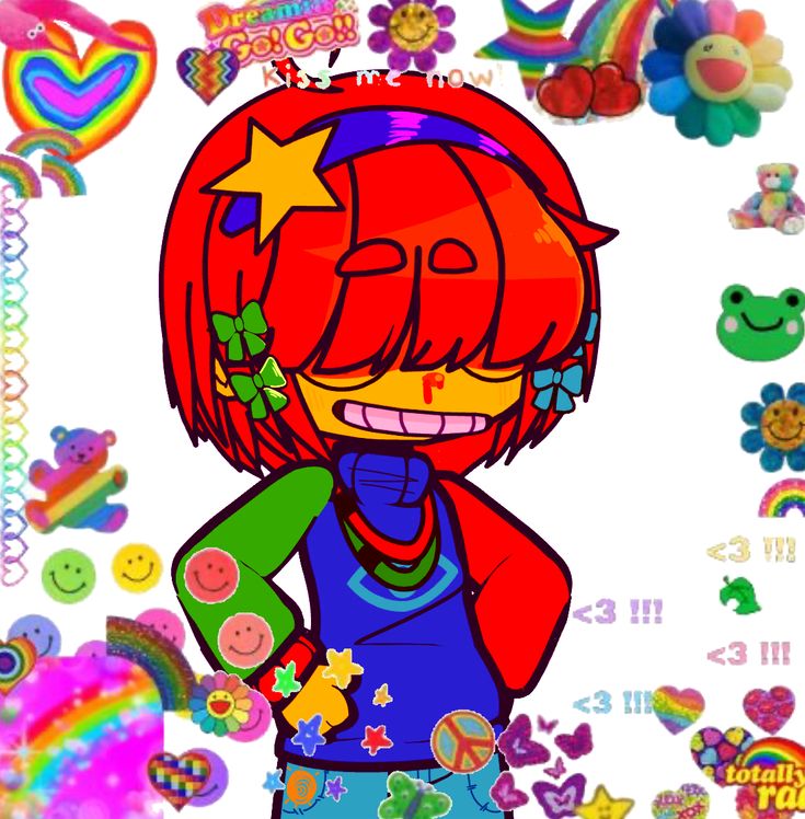 an image of a cartoon character surrounded by many different items and colors in the background