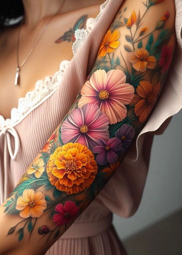 a woman's arm with flowers on it