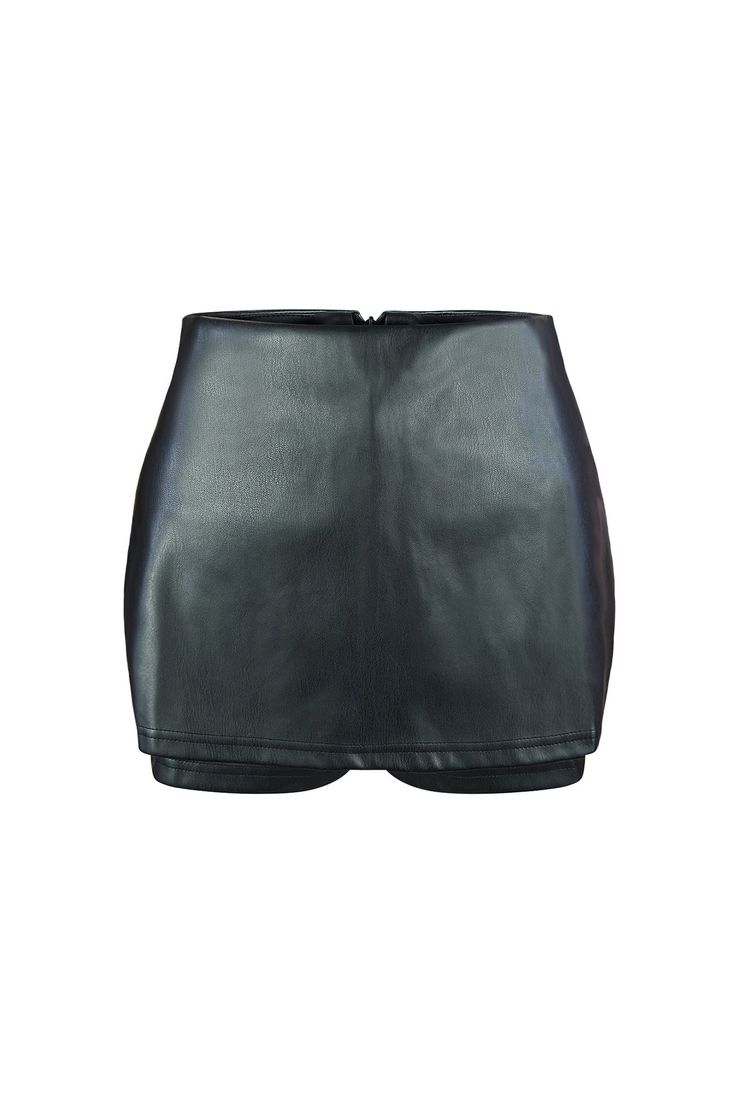 Mini high waisted faux leather skirt featuring under shorts Back zipper closure Runs true to size High-waist Skirt With Built-in Shorts For Night Out, High Waist Skirt With Built-in Shorts For Night Out, Party Faux Leather Bottoms With Side Zipper, Fitted Leather Shorts For Party, High Waist Mini Skirt With Zipper For Club, Fitted Shorts With Side Zipper For Night Out, Edgy Shorts With Zipper Closure For Night Out, Edgy Shorts For Night Out With Zipper Closure, Faux Leather Short Bottoms For Party