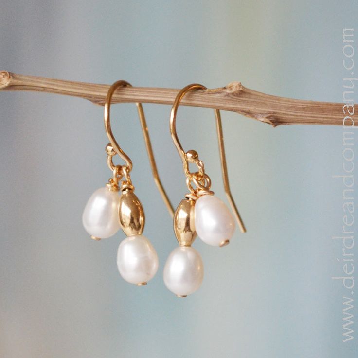 Enjoy the beauty of freshwater pearls even if a strand of pearls is not your style. I wear these Pearl Too Earrings in Gold often and love them. The size and shape of the freshwater pearls will vary; after all, God created them, and He has a great imagination. Freshwater pearls and gold plated beads and ear hooks are 1/2" x 1/2" and come boxed with your choice of insert card. Graceful Pearl Earrings With Pearl Charm, Dainty Pear-shaped Pearl Drop Earrings, Graceful Pearl Earrings As A Gift, Handmade Classic Pearl Earrings, Anniversary Pearl Earrings With Pearl Charm, Delicate Pearl Earrings For Anniversary, Pearl Pendant Earrings For Jewelry Making, Delicate Pearl Earrings With Ear Wire, Elegant Pearl Drop Earrings With Round Beads