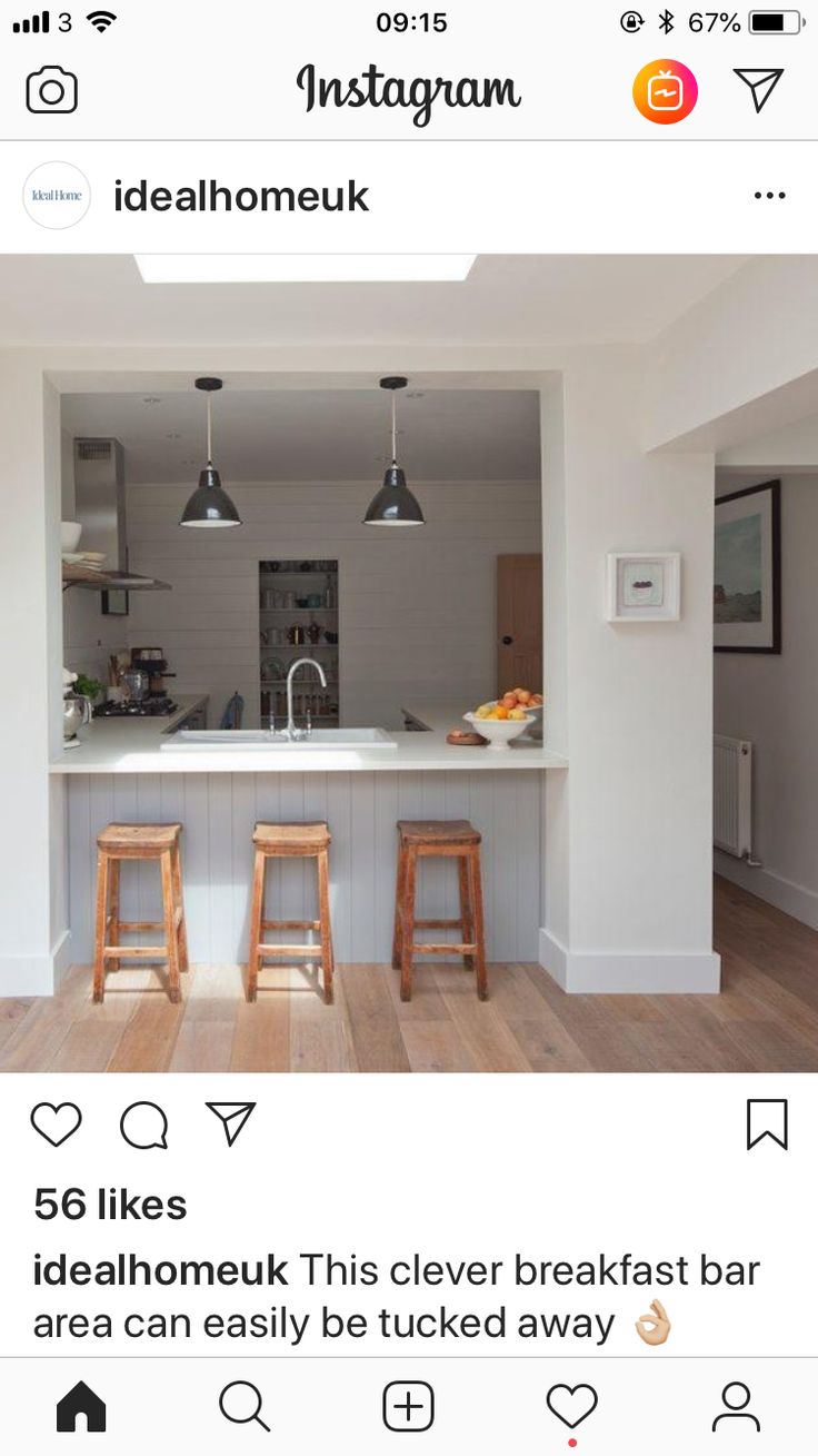 an instagram page with two stools in front of a kitchen island and breakfast bar