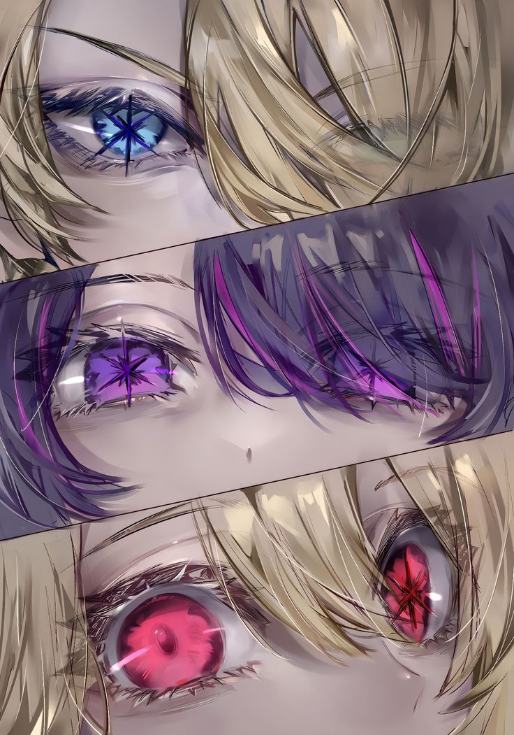 two pictures of anime eyes with different colors