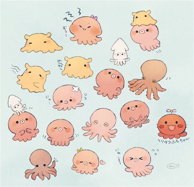 an image of octopus stickers on a blue background