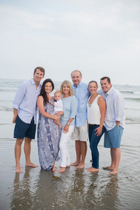 a family poses for a photo on the beach