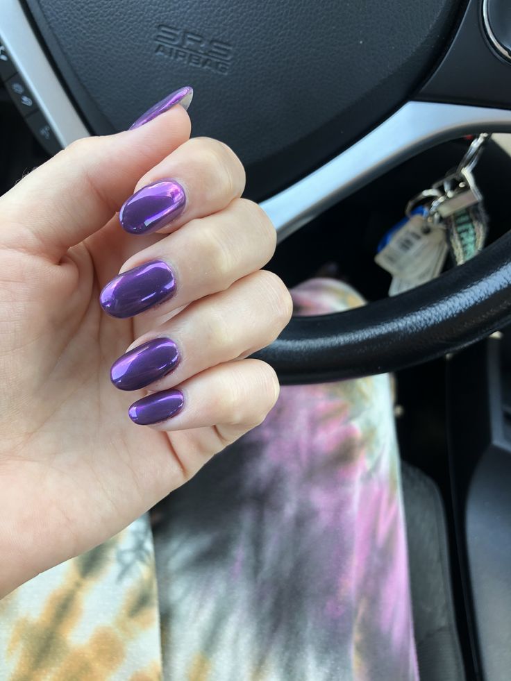 Chrome Violet Nails, Ultra Violet Nails, Purple Chrome Dip Powder Nails, Dark Purple Nails Chrome, Deep Purple Chrome Nails, Purple Chrome Almond Nails, Violet Chrome Nails, Purple Chrome Nails Short, Oval Chrome Nails