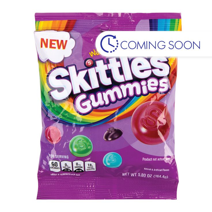 a bag of skittles gummies on a white background