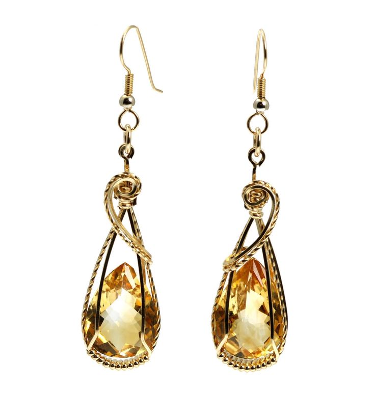 21 CT Citrine 14K Gold-filled Wire Wrapped Earrings - johnsbrana - 2 Elegant Gold Teardrop Earrings With Gemstone, Formal Teardrop Citrine Jewelry, Teardrop Topaz Yellow Gold Jewelry, Yellow Gold Topaz Teardrop Jewelry, Exquisite Gold Citrine Jewelry, Elegant Teardrop Citrine Jewelry, Elegant Gold Citrine Jewelry, Gold Wire-wrapped Briolette Teardrop Earrings, Gold Wire Wrapped Briolette Teardrop Earrings