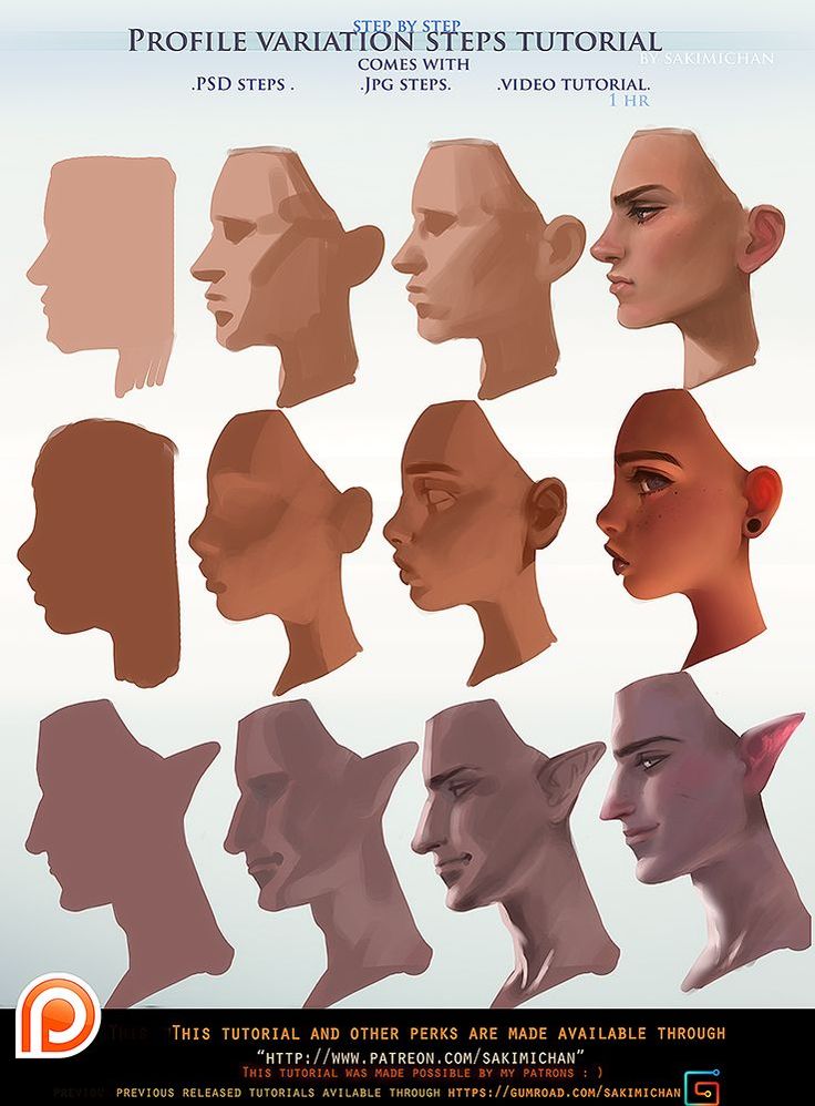 a poster with different types of heads and the text, profile variations steps to draw