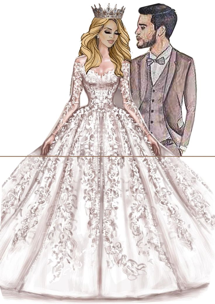 a drawing of a man and woman in wedding dresses