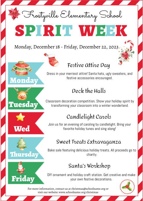 the spirit week poster for students to use in their school's holiday activities and crafts