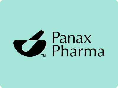 the panax pharma logo on a light blue circle with black letters and an oval