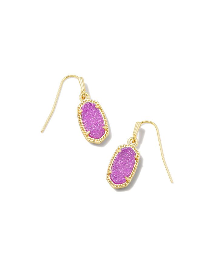 Lee Gold Drop Earrings in Mulberry Drusy - Brazos Avenue Market Kendra Scott Earrings, Druzy Earrings, Blue Jewelry, Kendra Scott Jewelry, Gold Drop Earrings, Brass Material, Gold Platinum, Staple Pieces, Jewelry Bags