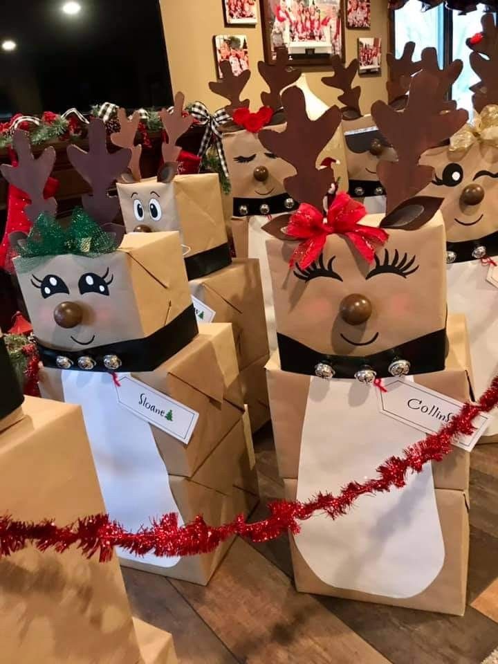 paper bags with reindeer head and antlers on them