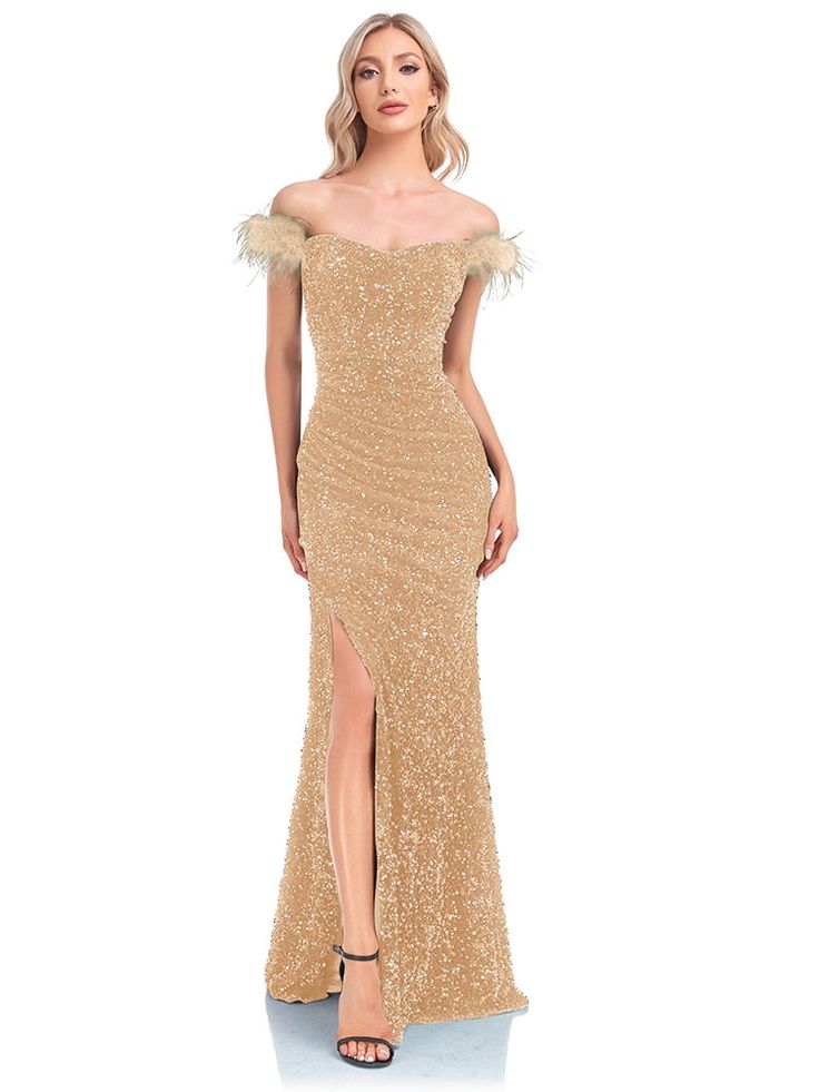 10%OFF 2nd item15%OFF 3rd item20%OFF 4th item Glamorous Long Holiday Dress, Glamorous Maxi Dress For Party Season Evening, Gold Off-shoulder Prom Dress, Gold Off-shoulder Dress For Prom Season, Gold Off-shoulder Dress For Prom, Fitted Bodice Floor-length Sequin Dress For Party Season, Glamorous Evening Maxi Dress With Sweep Train, Glamorous Floor-length Evening Maxi Dress, Glamorous Floor-length Maxi Dress For Evening