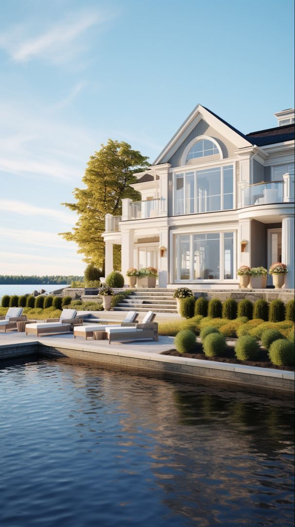 an artist's rendering of a house on the water