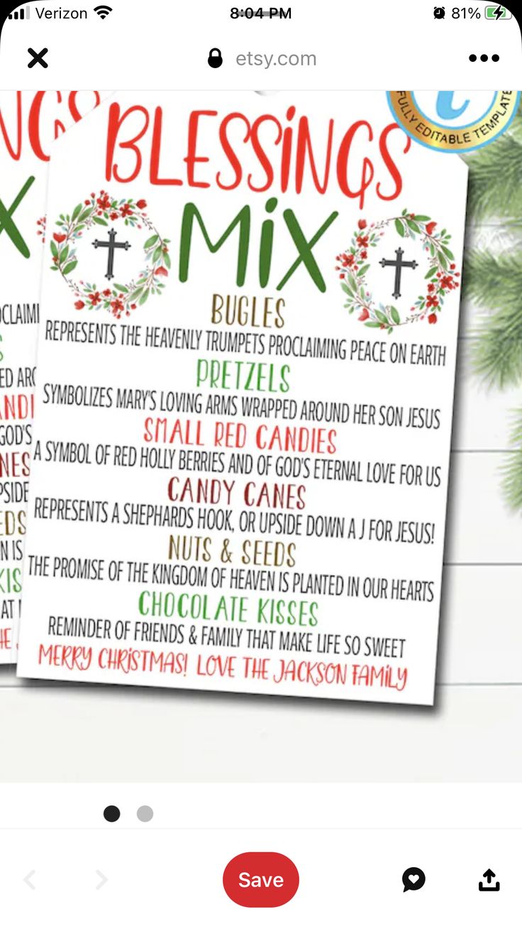 a christmas card with the words jesus's blessing mix in red and green on it