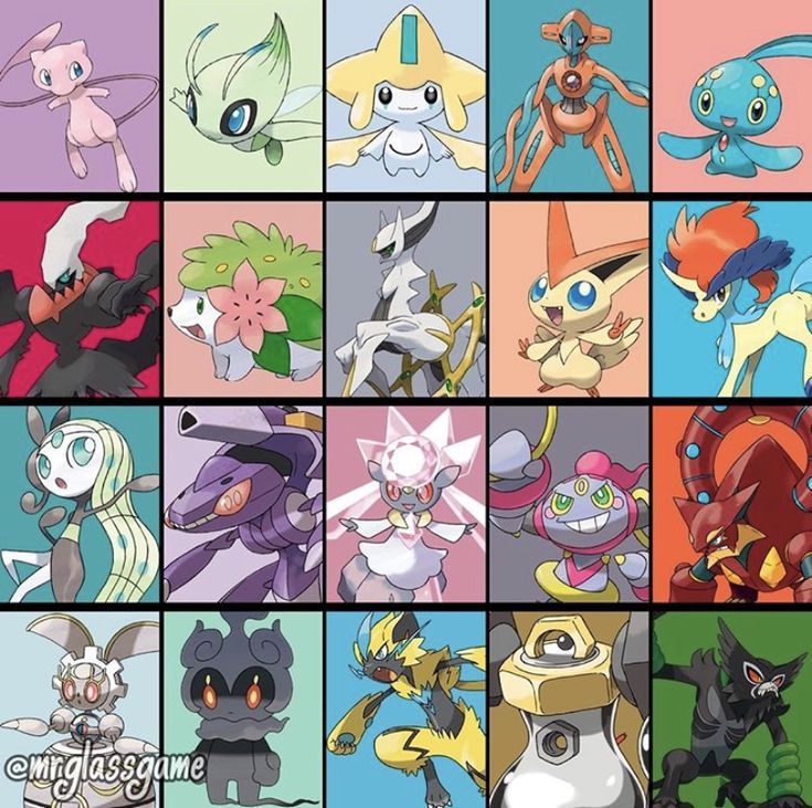 many different types of pokemon characters are shown in this image, with the same color scheme