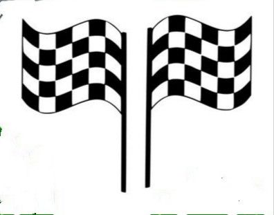 two checkered flags are shown in this sign