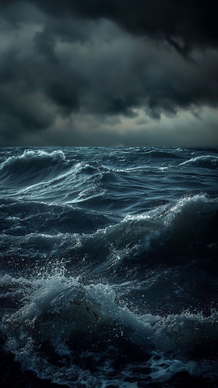 the ocean is very dark and stormy at night