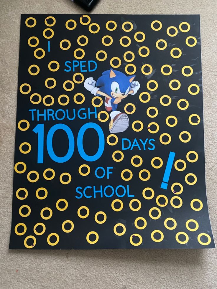 a game board with the words speed through 100 days of school written in blue and yellow