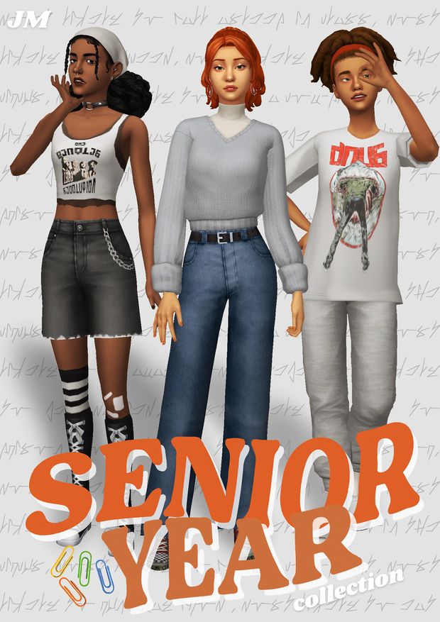 an image of three women standing next to each other with the words senior year on them