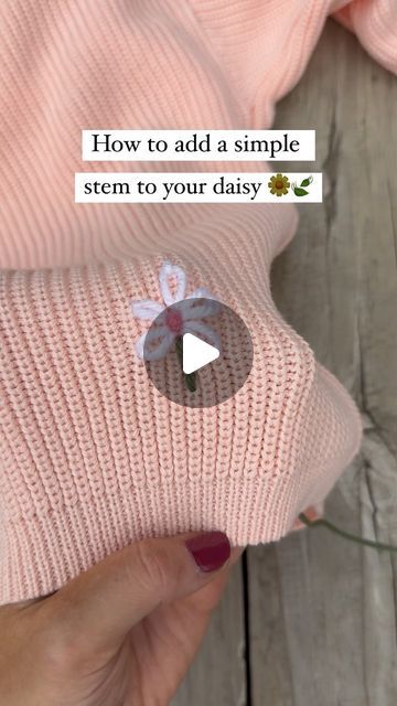 Hand embroided personalised jumpers - Pixie&Me on Instagram: "A simple stem for your daisy with a cute little leaf detail!   🌼🍃🌼🍃🌼🍃🌼🍃🌼🍃🌼🍃🌼🍃  Head to our bio link for our DIY kits! We make beautiful floral initials for your little ones and have the kit and free access to tutorials via our page!   Unlock your new obsession!!  Renee  #howtoembroider #learntoembroid #lazydaisy #diybroidery" Embroidery On Jumper, Jumper Ideas, Personalised Jumpers, Crochet Jumper, Embroidered Leaves, Floral Initial, Name Embroidery, Embroidery Sweater, Hand Embroidered Flowers