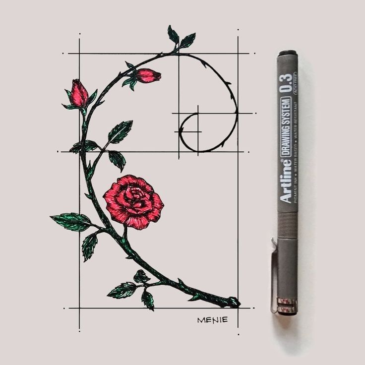 a drawing of a rose on the side of a piece of paper with a marker