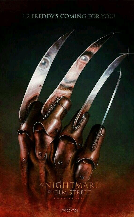 the poster for nightmares on elm street shows two hands with knives sticking out of them