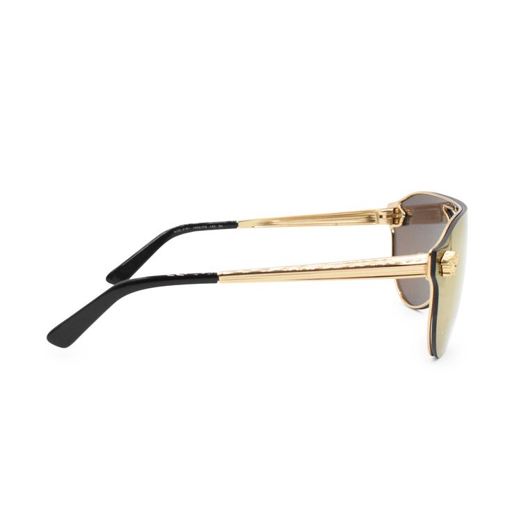 Versace frameless aviator sunglasses with mirrored gold lenses, gold Medusa head studs, and fluted metal arms. Include case. Brand = Versace Condition = 9/10, like new Material = Metal SKU = 23017-13 Gold Aviator Shield Sunglasses With Uv Protection, Gold Classic Shield Sunglasses With Metal Frame, Gold Shield Sunglasses With Metal Frame, Modern Gold Shield Sunglasses With Metal Frame, Luxury Gold Aviator Sunglasses With Mirrored Lenses, Luxury Gold Aviator Sunglasses With Tinted Lenses, Gold Rimless Polarized Aviator Sunglasses, Gold Rimless Aviator Sunglasses With Polarized Lenses, Gold Rimless Aviator Sunglasses With Uv Protection