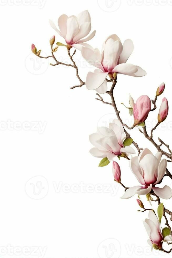 AI Generative Branch of pink magnolia flowers isolated on the white Magnolia Drawing, Magnolia Branch, Pink Magnolia, 3d Vector, Magnolia Flowers, Wall Diy, Sun Art, Magnolia Flower, Reference Photos