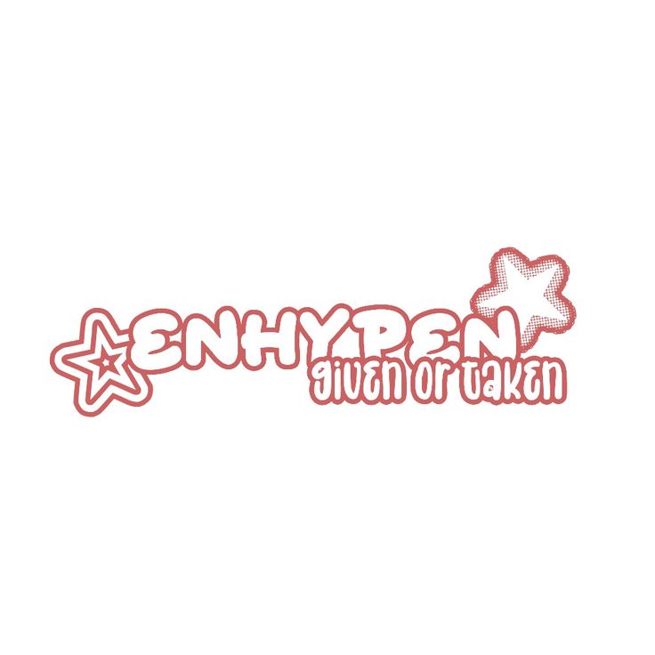 the word enhypen written in red and white ink with stars on it's side