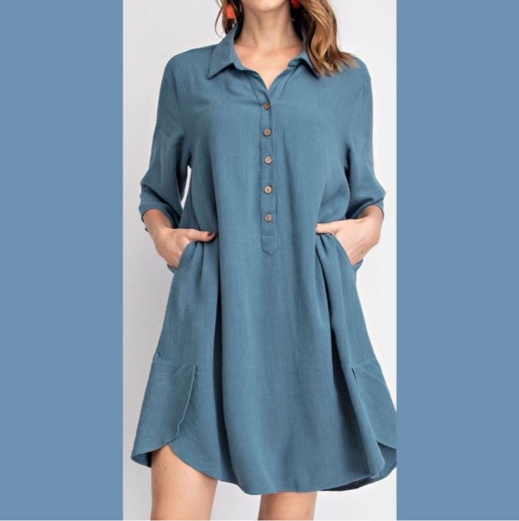 New With Tag. Collared, Half Button Up, Pull-Over, Tunic Style Dress With Pockets & Relaxed Fit. . . Size: Large Casual V-neck Shirt Dress With Placket, Collared Dresses With Pockets For Vacation, Button-up Shirt Dress With Pockets For Vacation, Shift Button-up Shirt Dress For Day Out, Collared Beach Dress With Pockets, Vacation Button-up Midi Dress With Pockets, Summer Collared Dresses With Roll-up Sleeves, Beach Collared Dress With Pockets, Summer Dresses With Roll-up Sleeves And Collar