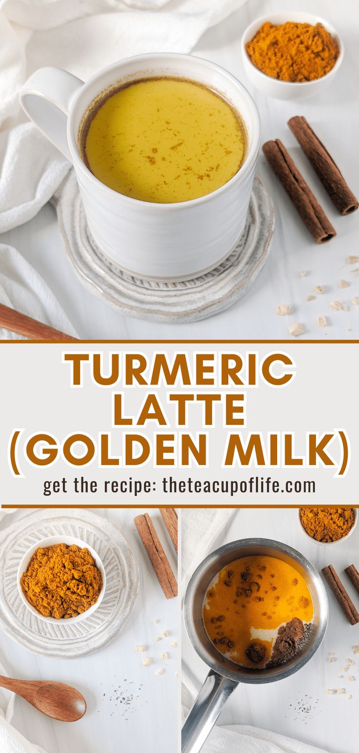 turment latte golden milk recipe with cinnamon sticks and spices on the side