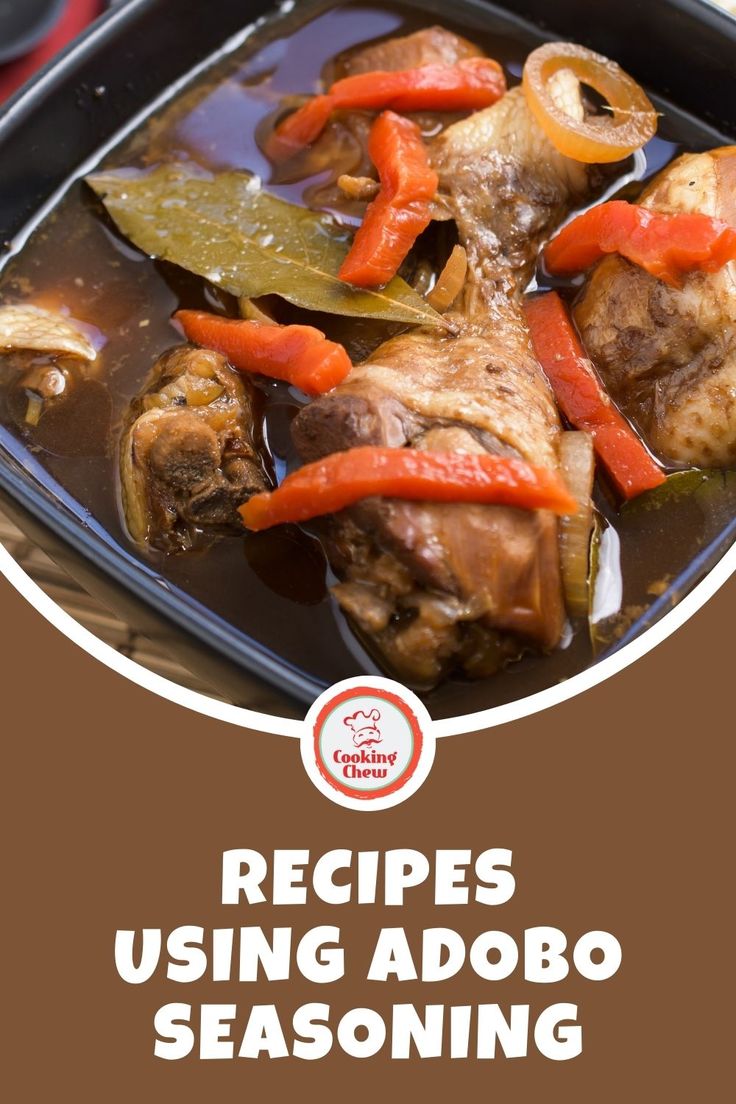 the recipe for using adobo seasoning is shown in an advertisement with peppers and meat