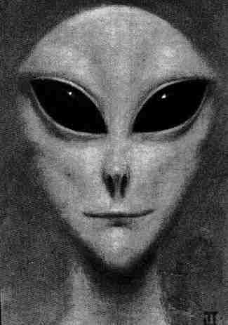 an alien is shown in this black and white photo