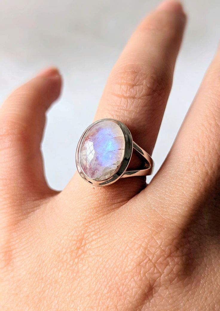 Beyonce | Chunky Moonstone Silver Ring | Moon & Milk Moon Milk, Ring Moon, Moonstone Ring Sterling Silver, Bohemian Vibes, Moonstone Stone, Split Design, Moonstone Ring, Feminine Energy, Sterling Silver Bands