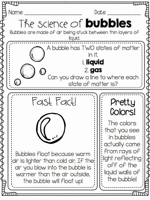 the science of bubbles worksheet for first grade students to practice their writing skills