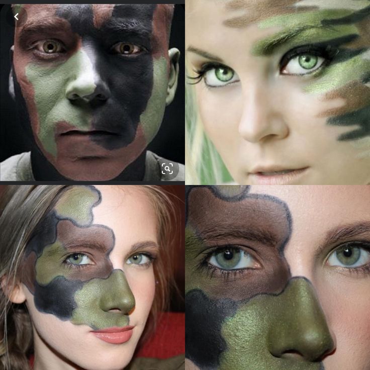 Camo Makeup Look, Army Halloween Makeup, Military Makeup, Army Face Paint, Camo Face Paint, Camouflage Face Paint, Army Girl Costumes, Camo Makeup, Covering Tattoos With Makeup