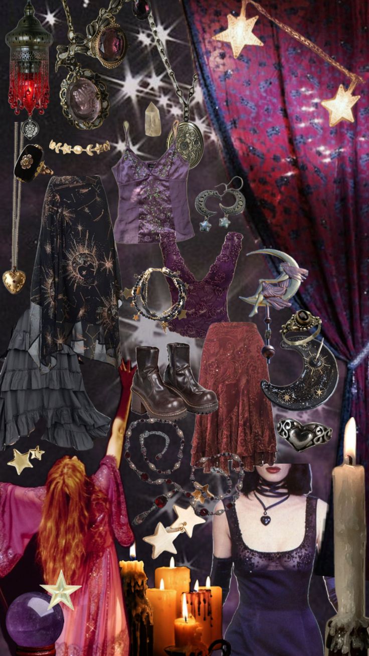 Planetarium Outfit Ideas, Cottagecore Whimsigoth, Red Purple Outfit, Whimsigoth Moon, Red Whimsigothic, Red Whimsigoth, Whimsigoth Aesthetic, Purple Witchy Outfit, Whimsigoth Lockscreen