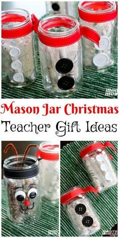 mason jar christmas gifts with buttons and ribbon